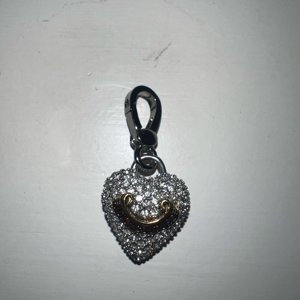 JUICY COUTURE SILVER PAVE HEART LOGO CHARM